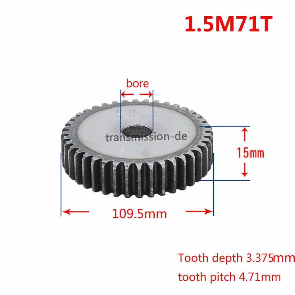 1/1.5 Mod 12T-150T Spur Gear 45# Steel Pinion Gear Thickness 1M-10mm 1.5M-15mm