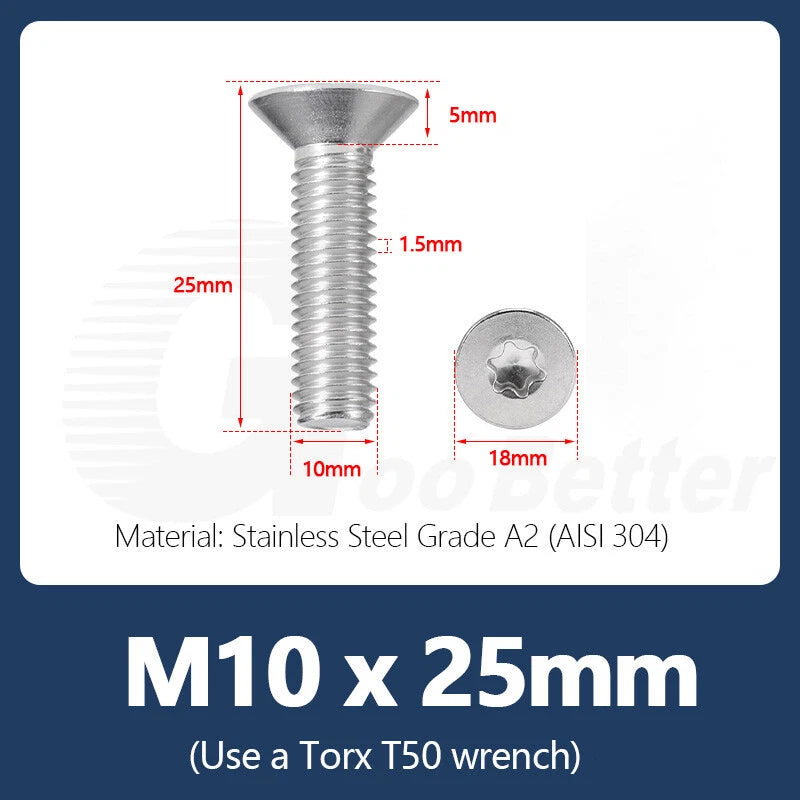 M1.4–M12 Torx Countersunk Machine Screws – A2 Stainless Steel, DIN 965 (3–100mm)