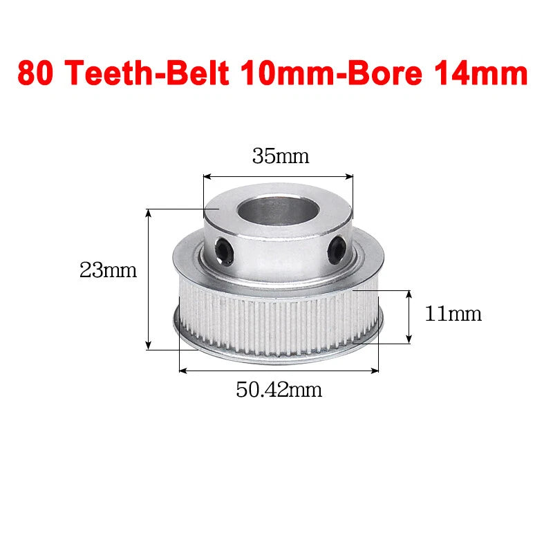 2GT Drive Pulley With Step 16 Tooth - 100 Tooth Bore 4mm - 25mm for 10mm Belt