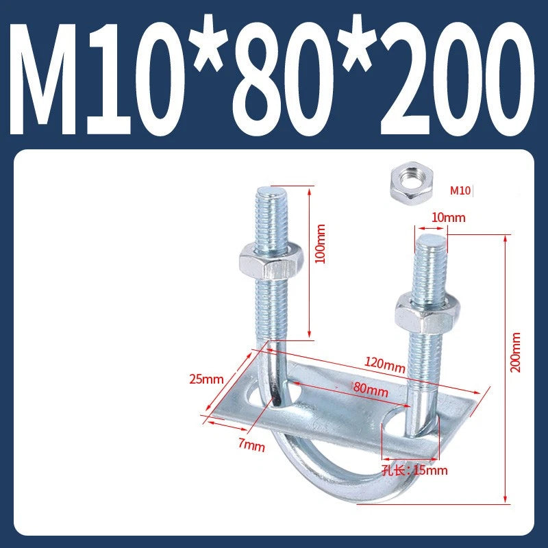 Round U-Bolts Sets Steel 16mm-219mm Inner Width M6 M8 M0 M12 with Nut, Plate