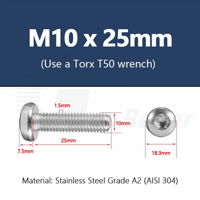 T3–T50 Torx Pan Head Machine Screws – M1.4 to M10, A2 Stainless Steel (3–100mm)
