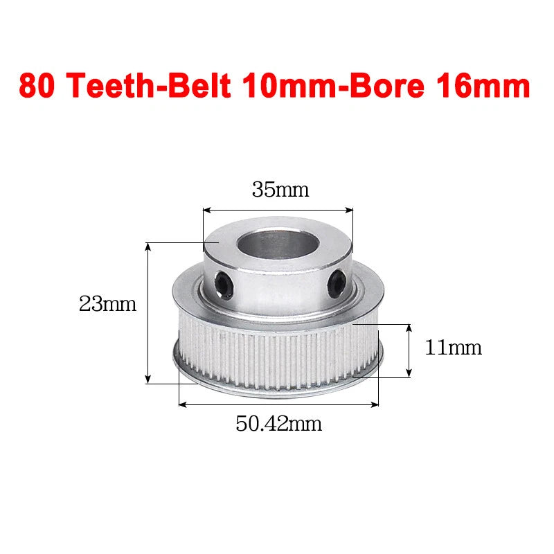 2GT Drive Pulley With Step 16 Tooth - 100 Tooth Bore 4mm - 25mm for 10mm Belt