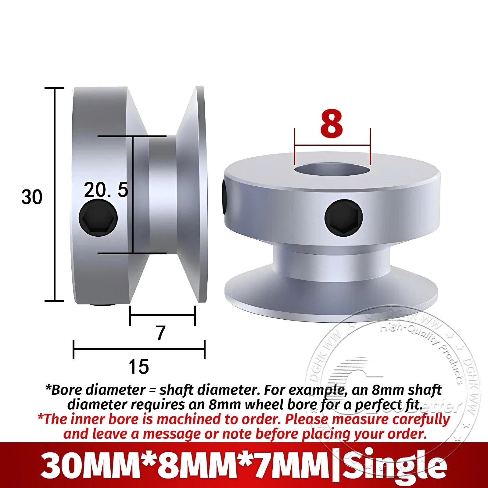 V Grooved Pulley Aluminum Round Belt Pulleys For 7mm Belt Single/Double Grooved