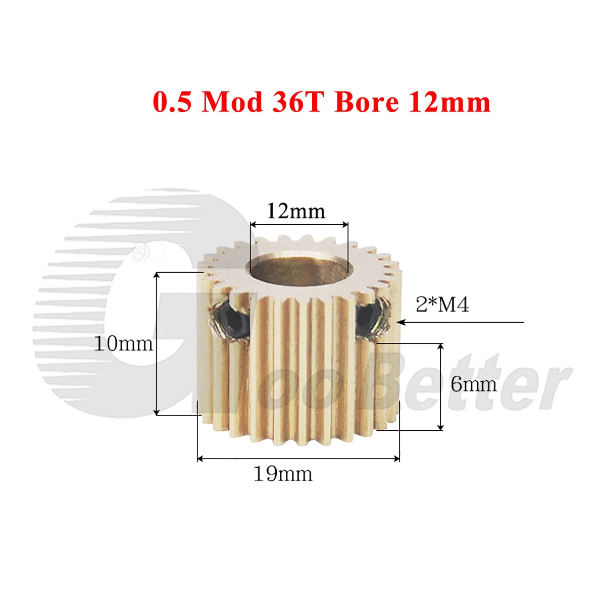 0.5 Mod Brass Spur Gear 36 Teeth Bore 4~12mm Motor Gear Transmission Pinion Gear