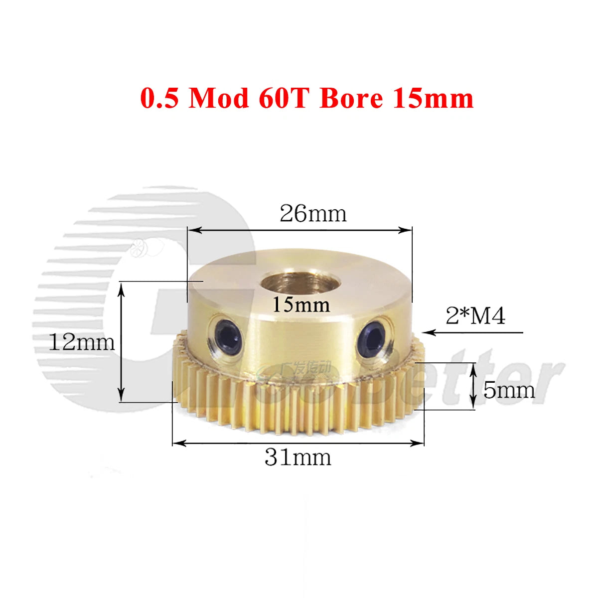 0.5 Mod Brass Spur Gear 60 Teeth Bore 4~15mm Motor Gear Transmission Pinion Gear