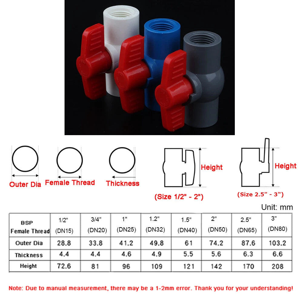 PVC Water Supply Pipe BSP Threaded Fittings Adapter Joint Various Sizes - 3Color