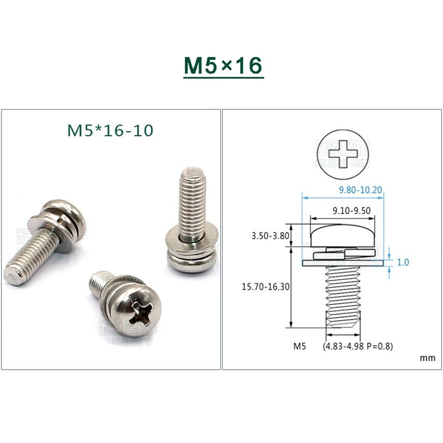 Stainless Steel Phillips Pan Head Screws with Flat and Spring Washers M1.6 to M5 - HomeDIYer