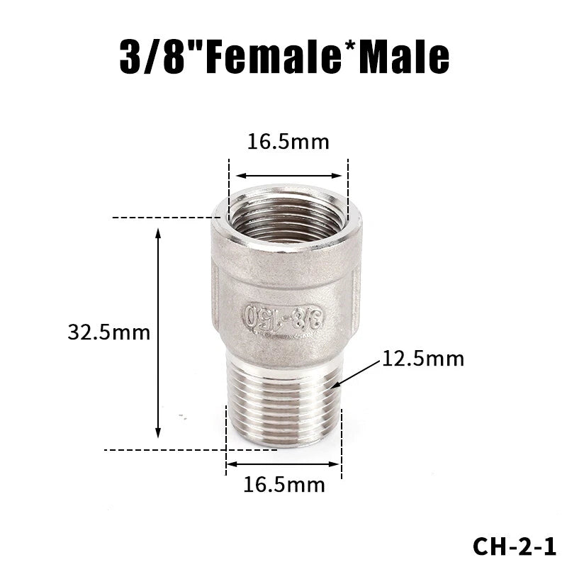 304 Stainless Steel BSP Male Female Straight Pipe Fitting 1/4" to 2"