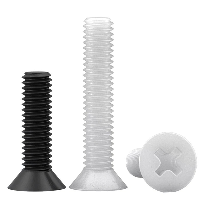 Nylon Plastic Phillips & Hex Machine Screws – M8 M10 M12, Pan / Flat / Cap Head, with Nuts & Washers