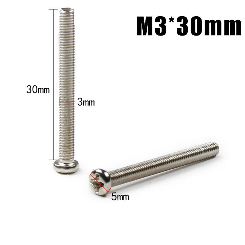 M3 Phillips Round Head Machine Screws – Small Bolts, Nickel Plated (5mm–30mm Lengths)