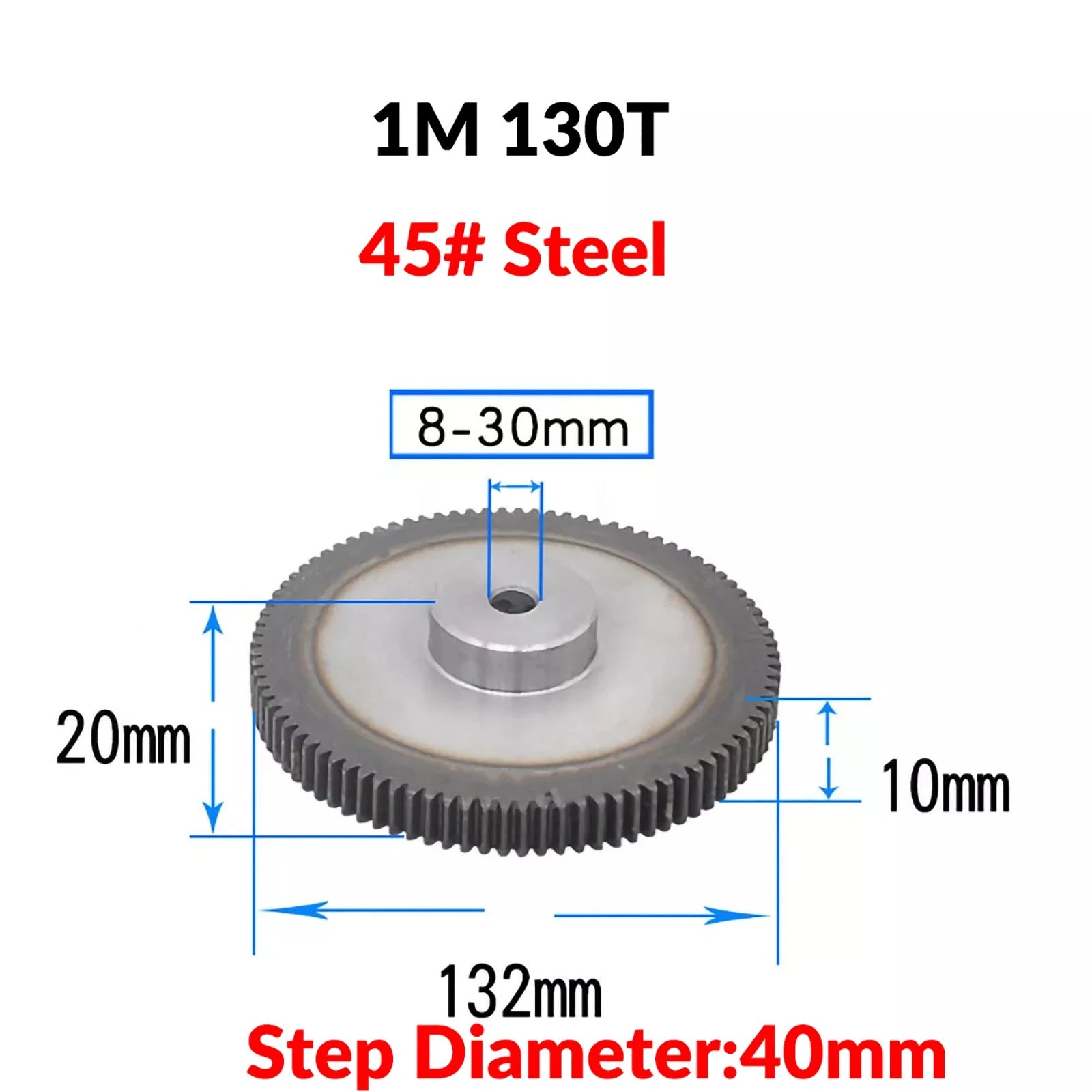 1 Mod 45# Steel Pinion Gear Spur Gears 65-150 T 8-20mm Bore With Screw Hardened