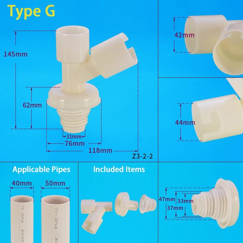 ABS Anti-Overflow Drain Pipe Fittings — Drainpipe Joints for Washing Machine, Kitchen & Basin