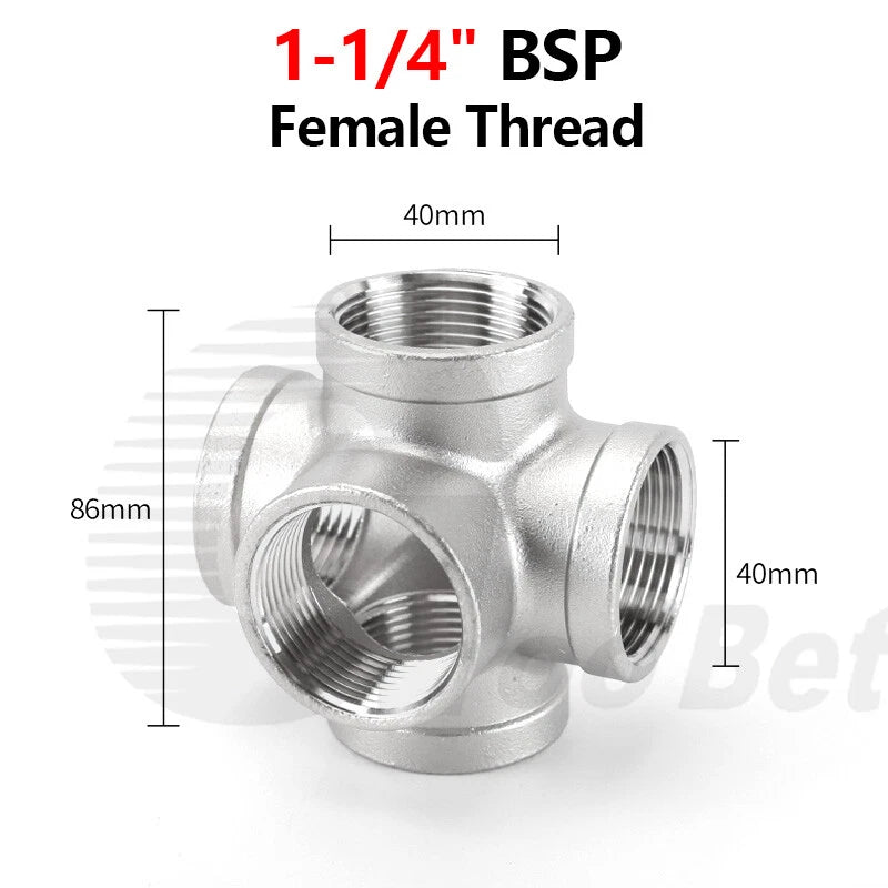 BSP Female 5-Way Pipe Fitting – Stainless Steel Elbow Connector Adapter, 1/4" to 2"