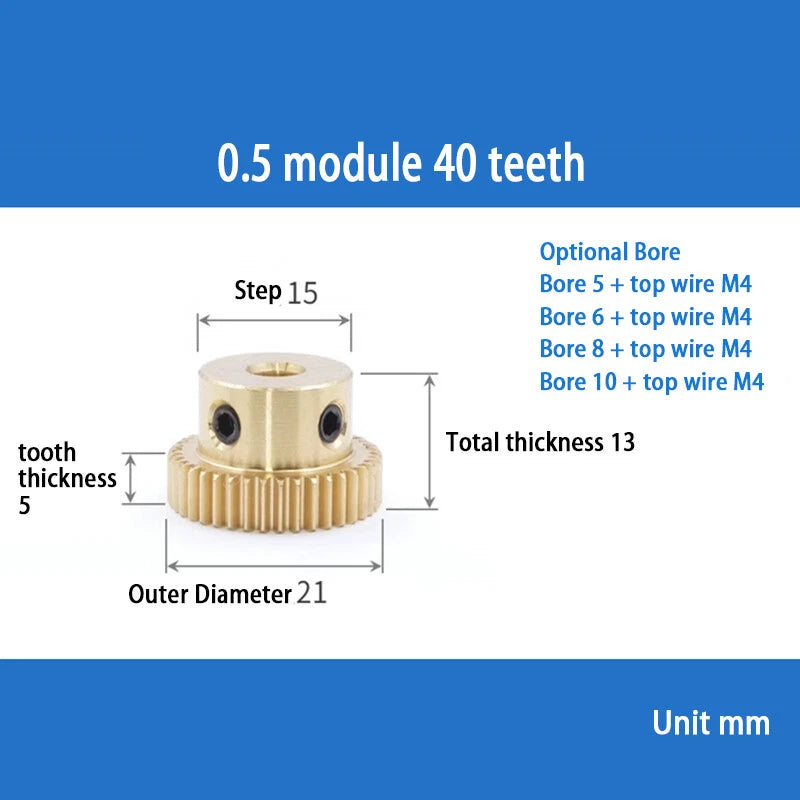 Mod 0.5 Brass Pinion Gear Spur Gears 20-60 Teeth 4-12mm Bore With Screw Hardened