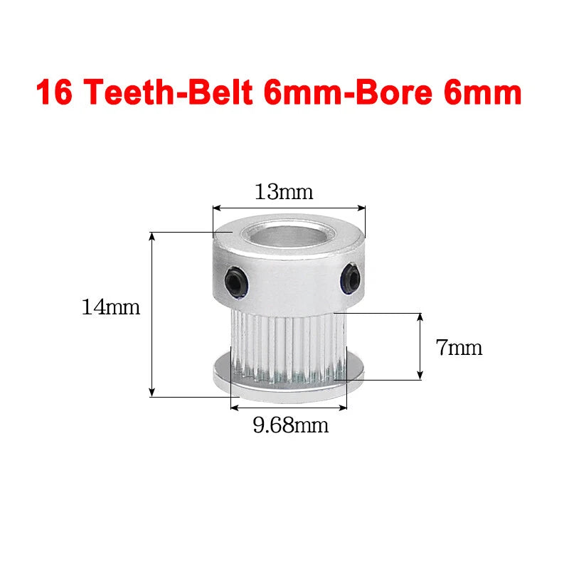 2GT Drive Pulley With Step 16 Tooth - 100 Tooth Bore 4mm - 25mm for 6mm Belt