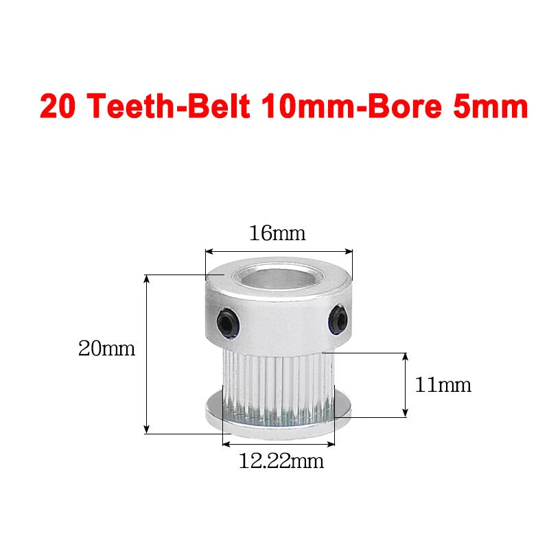 2GT Drive Pulley With Step 16 Tooth - 100 Tooth Bore 4mm - 25mm for 10mm Belt