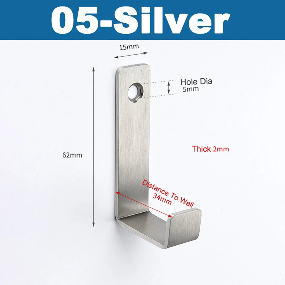 Stainless Towel Coat Heavy Duty Door Wall Mounting J Hooks Hanger Single Holder