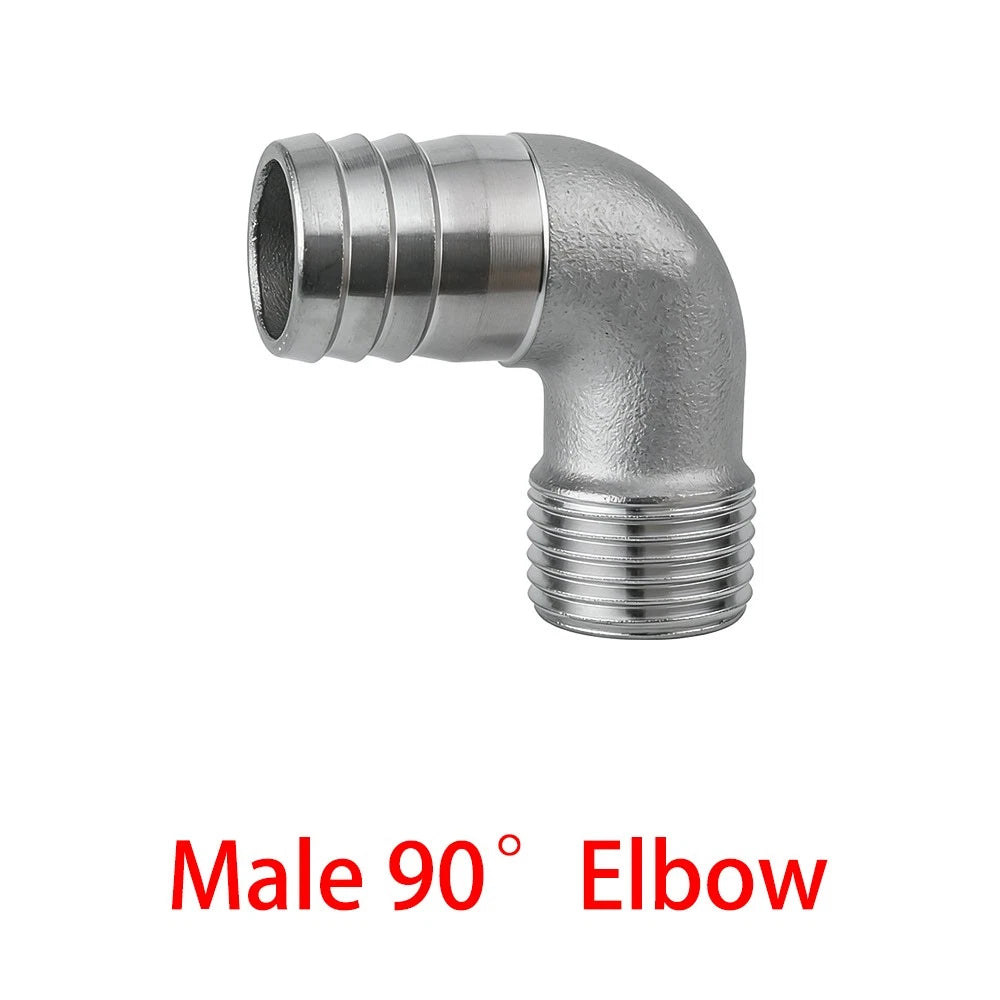 304 Stainless Steel Hose Barb Fittings — Taper Thread x Hose Tail Connectors