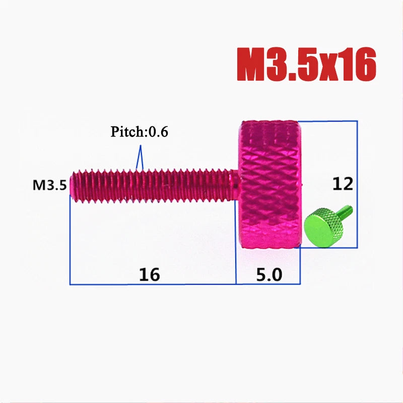 M3.5-M4 Aluminum Alloy Knurled Thumb Screws Hand Grip Knob Bolts 4.5mm-30mm