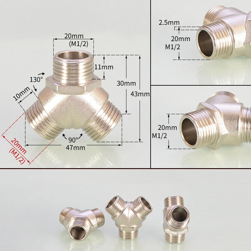 BSP 3-Way Y Fitting — 1/4" 3/8" 1/2" Female Male Thread Hose Splitter Connector