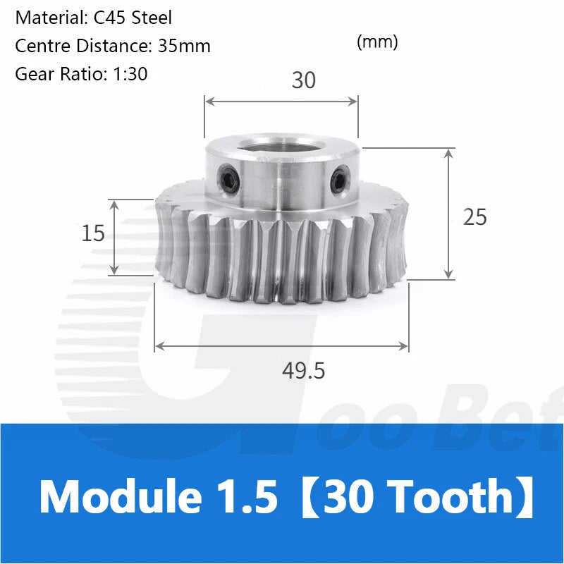 Module 1.5 Metal Worm Shaft Worm Gear Wheel C45 Steel 20/25/30/35/40/50/60 Tooth