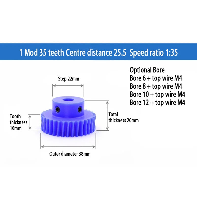 1 Modulus Plastic Nylon Worm Gear Wheel 15T - 80T & A B L Steel Worm Gear Shaft