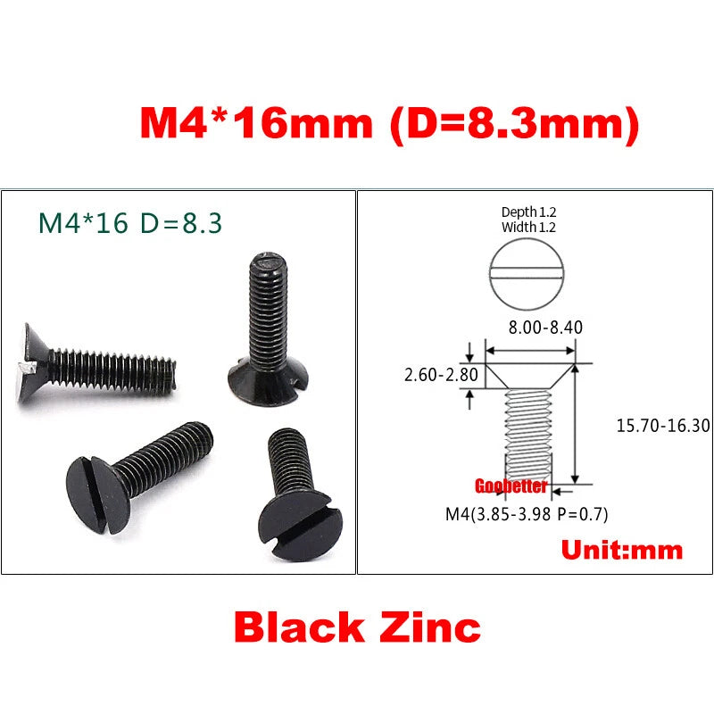 M1.2 M1.6 M2 M4 M5 M6 Slotted Countersunk Head Machine Screws Flat Bolts 3~25mm