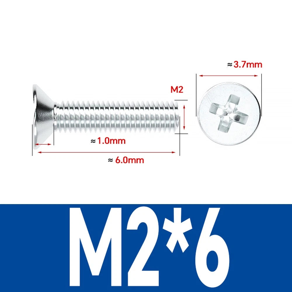 Countersunk Phillips Machine Screws – M2 to M12, White / Colour Zinc Plated, Carbon Steel