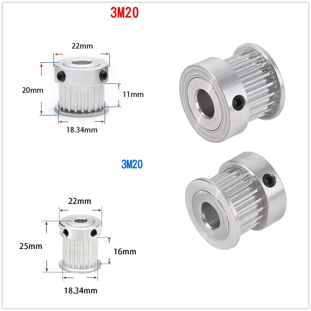 HTD3M Timing Belt Pulley 12 - 30 Tooth Multiple Bore Choice for CNC Step Motor