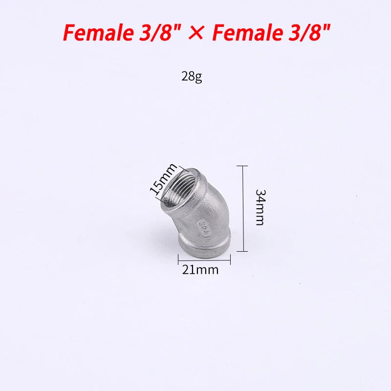 Stainless Steel 304 BSP 45° Elbow Pipe Fitting — Threaded Male × Female & Female × Female