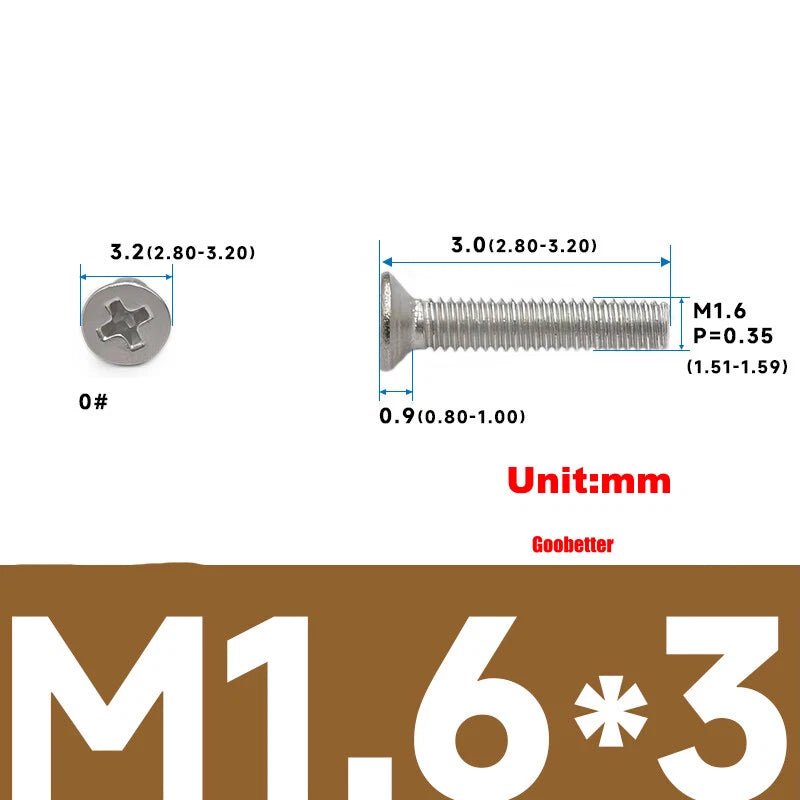 304 Stainless Steel Phillips Flat Head Machine Screws M1–M6 | Countersunk Bolts - HomeDIYer