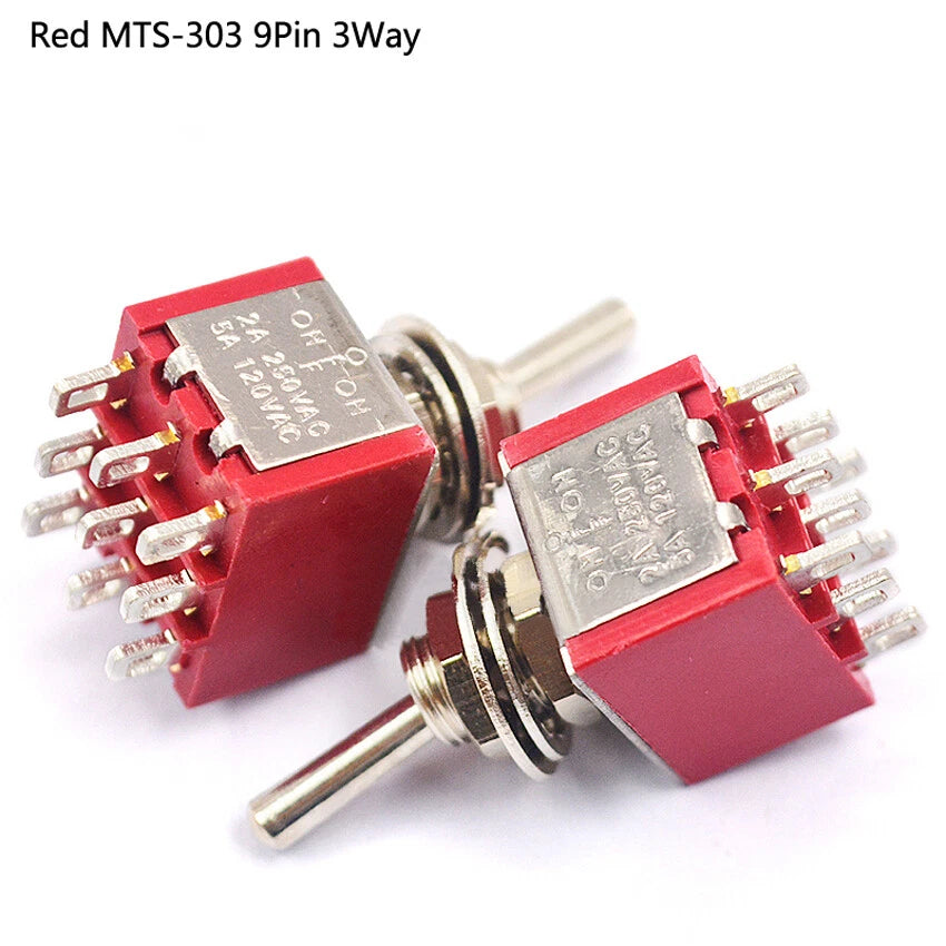 MTS & PS Series Mini Toggle Switch — 3/6/9/12 Pin, 2-Way/3-Way, Red & Blue