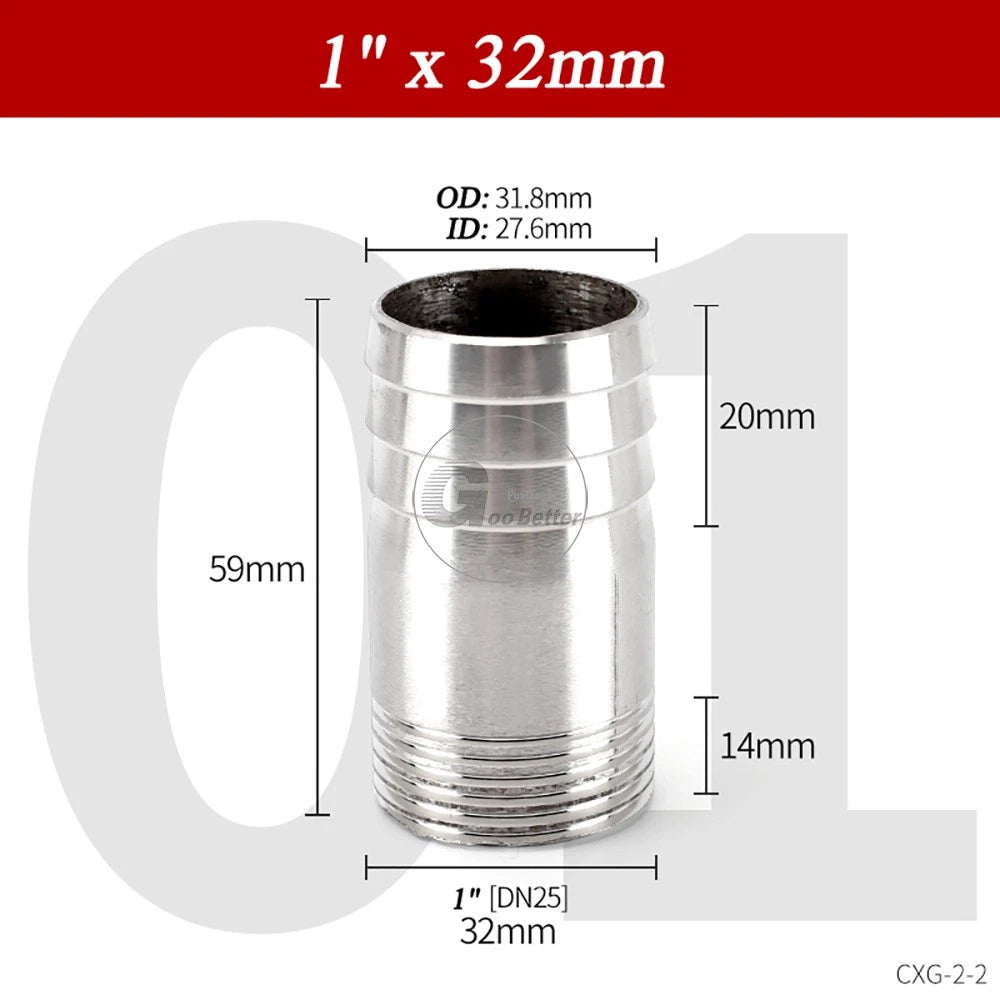 BSP1/8"-4" Male Thread Fitting x Barb Hose Tail End Connector A2 Stainless Steel