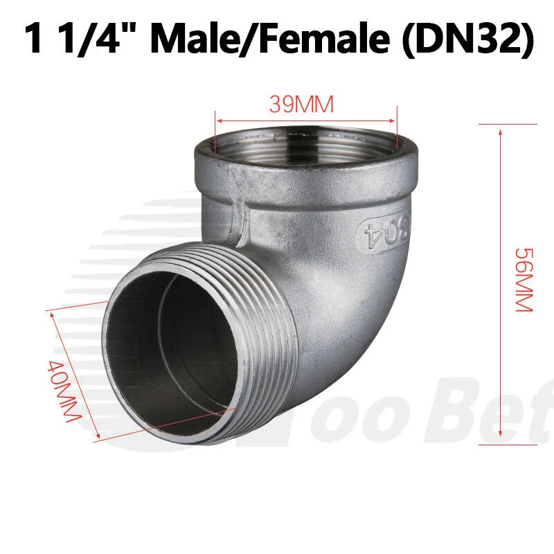 SS 304 90° BSP Elbow Fitting | Male-Female 1/8" to 2" Pipe Connector