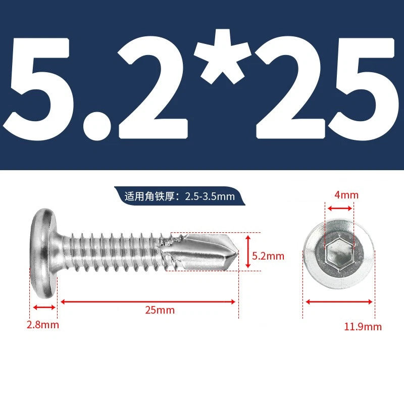 M5.2 M6.3 Hex Socket Flat Head Self‑Drilling Screws – 410 Stainless Steel