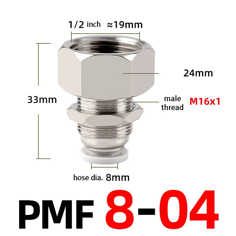 Bulkhead Female Thread Pneumatic Push-In Fittings | 4–12mm Air Hose Tube Connector