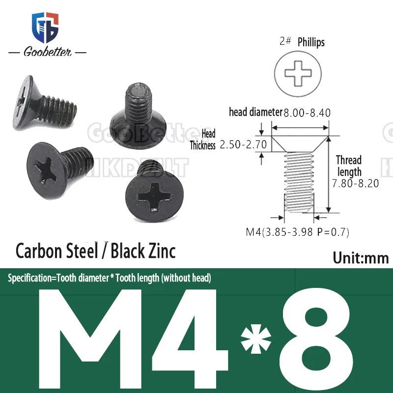 M4 Phillips Flat Head Countersunk Machine Screws — 5 to 45mm, Carbon Steel & Stainless, 9 Finishes - HomeDIYer