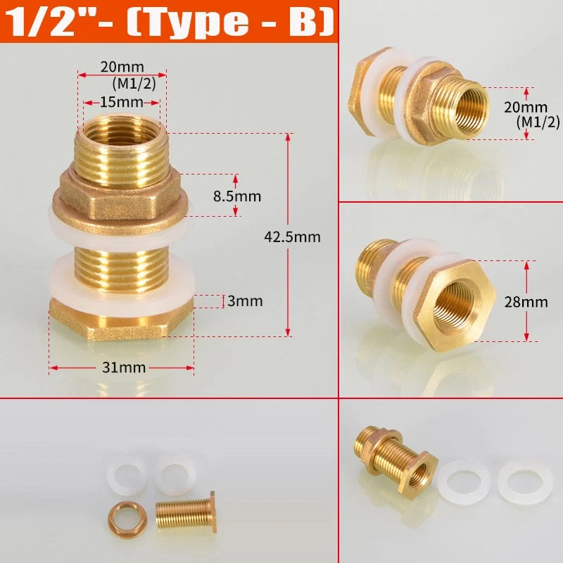 BSP Female Male Thread Water Tank Connector Bulkhead Hose Fitting 1/2" 3/4" ~ 2"