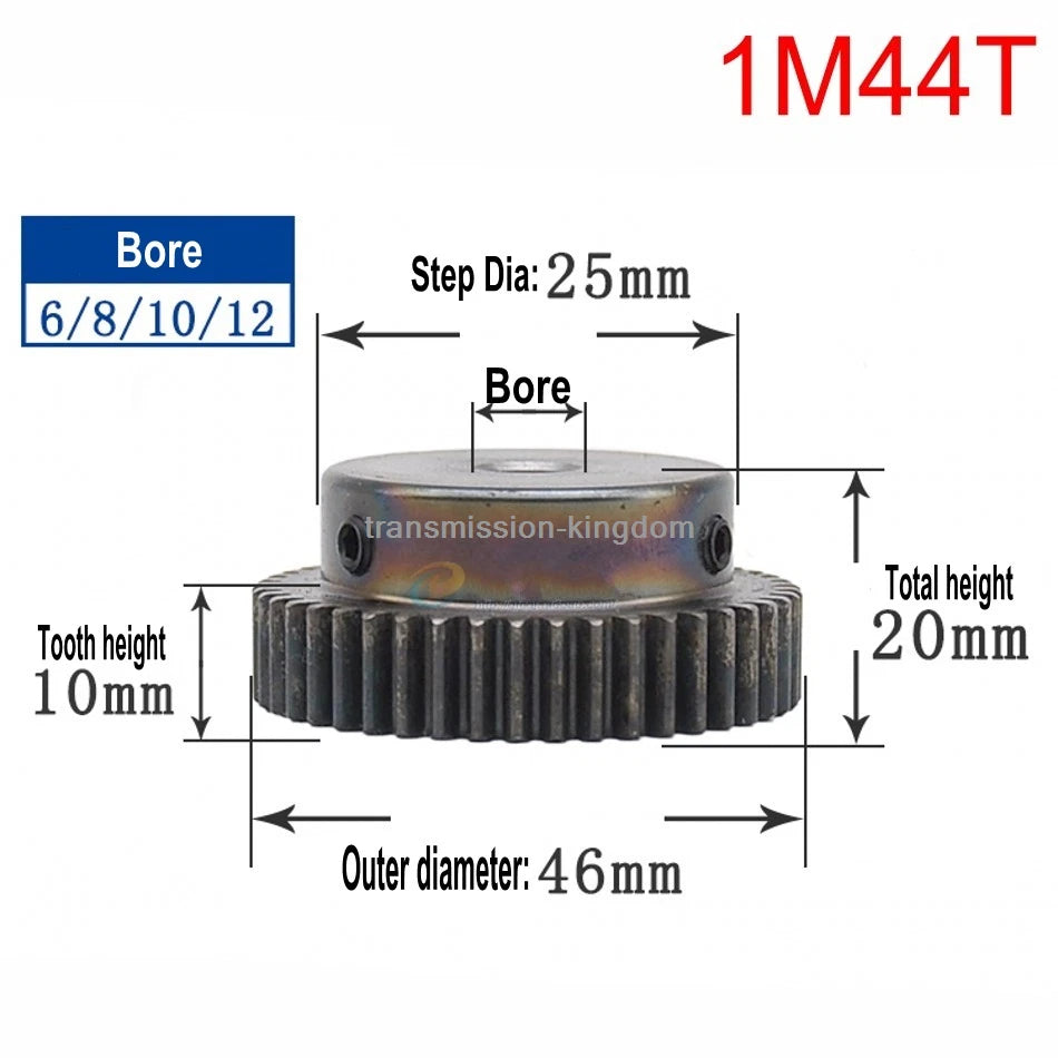 45# Steel Spur Gear With Step 1M10T-80T Pinion Gear Metal Mod 1 Motor Gear
