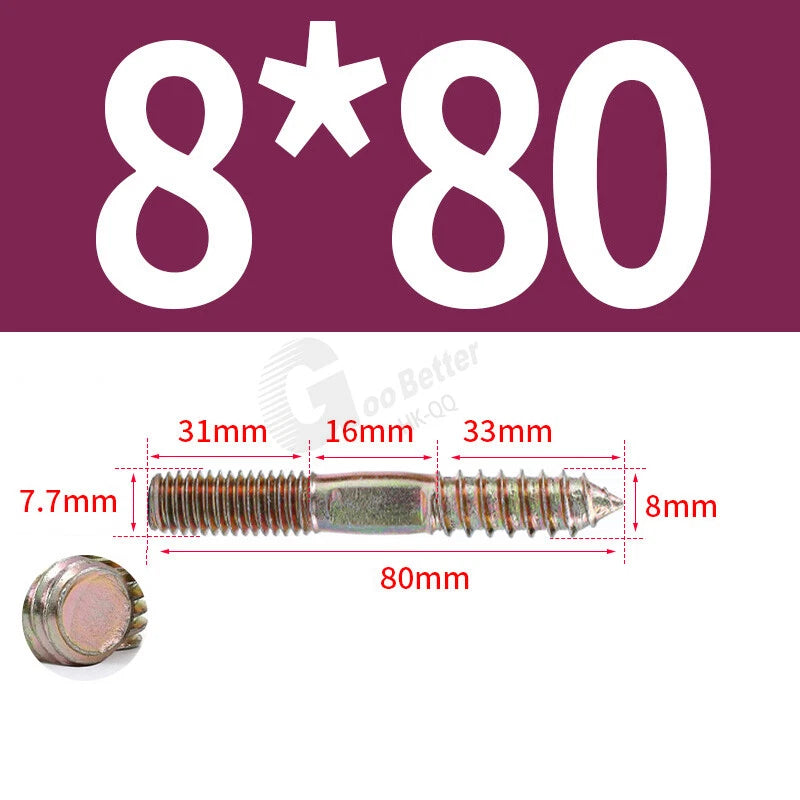 M6 M8 M10 4.8 STEEL WOOD TO METAL DUAL THREAD DOWEL SCREWS HANGER BOLTS