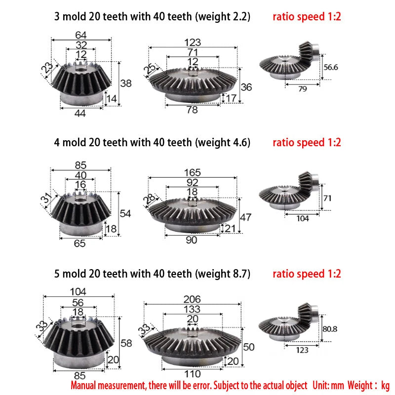 0.5/0.75/1/1.5-5 Mod Bevel Gear 12-160 Teeth Transmission Gears Bevel Teeth 90°