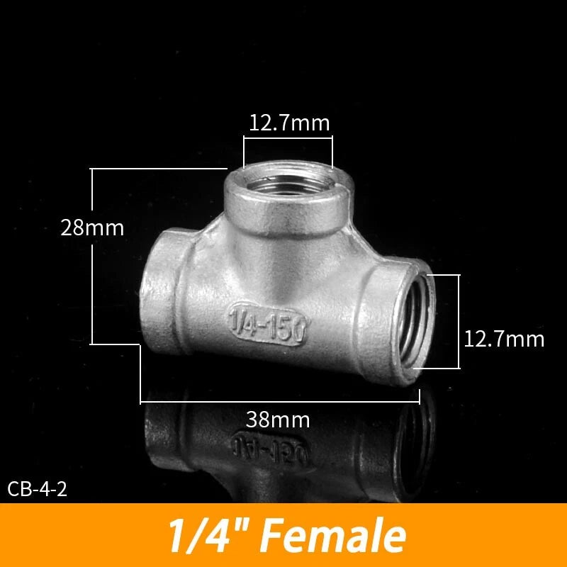 BSP 304 Stainless Steel Tee Fittings — 3-Way Male & Female Pipe Connector (1/8" to 3")