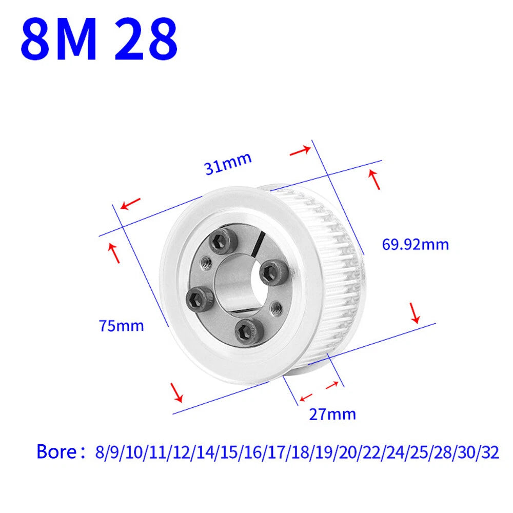 HTD-8M 18T-60T Timing Belt Pulley With Expansion/Tension Sleeve Teeth Width 27mm