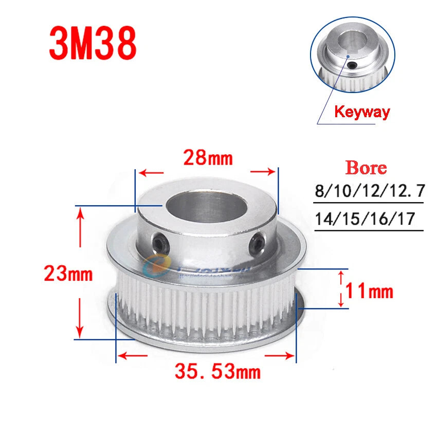 3M 20T-100T Timing Belt Pulley With Step/Keyway, Bore 8-25mm,For 10mm Width Belt
