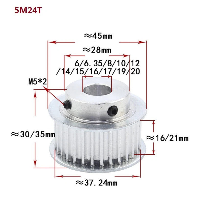 HTD-5M 10-72Teeth Timing Belt Pulley Pitch 5mm With Step Drive Pulley Width 16mm