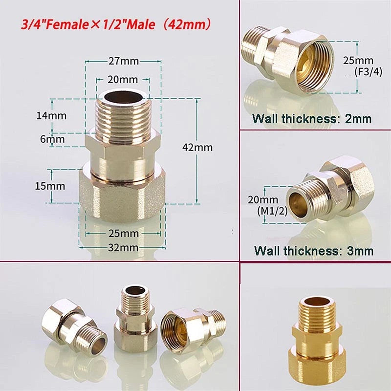 Brass Compression Fittings — Straight Coupling & Elbow Connector, 1/2" 3/4" 1" Female/Male