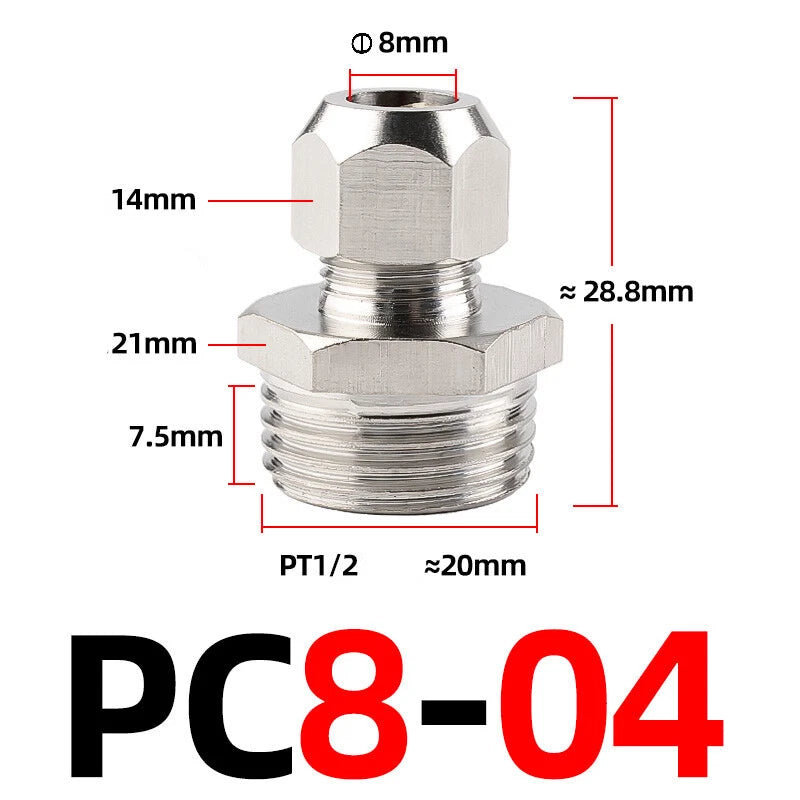 Brass Male Compression Fittings – BSP Hydraulic Adaptor, 1/8" to 1/2" Bore (PC4–PC16)