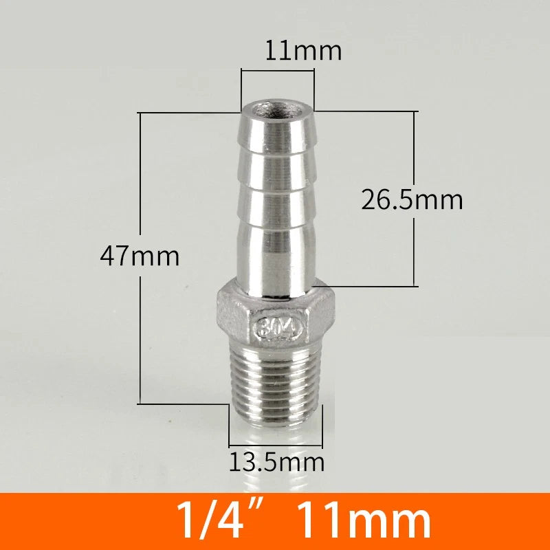 Stainless Steel BSP 1 8"-3 8" Male Thread Fitting x Barb Hose Tail End Connector
