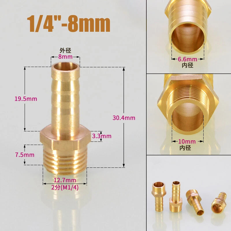 Brass Male BSP x Barbed Hosetail Connector — Air Water Fuel Gas Pipe Fitting