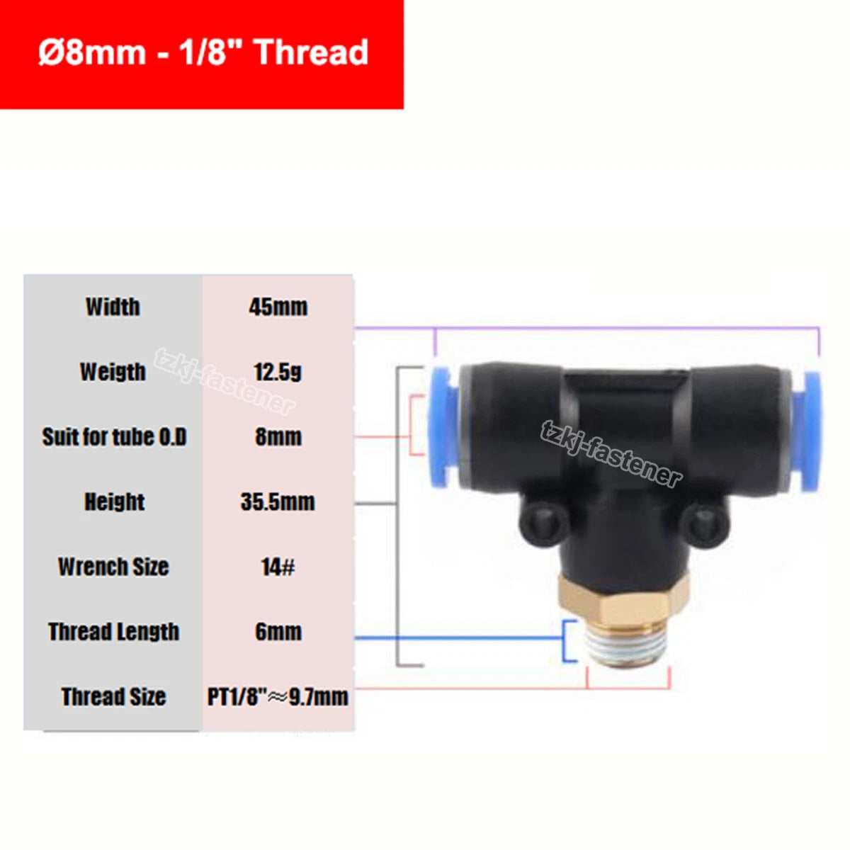 Pneumatic Tee "T" Connector BSP Male Thread 4mm-16mm Hose Tube Push-In Fittings